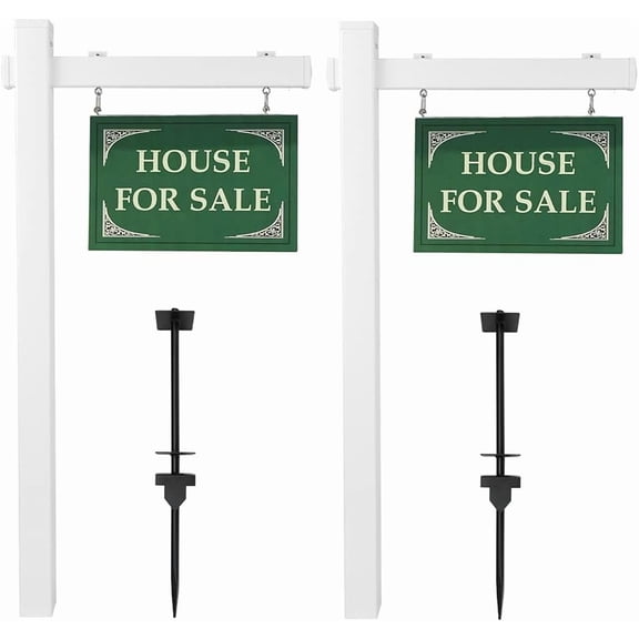 VINGLI Vinyl PVC Real Estate Sign Post, 6' Tall Yard Post for Sale Hanging Ads, White (Two Pack)