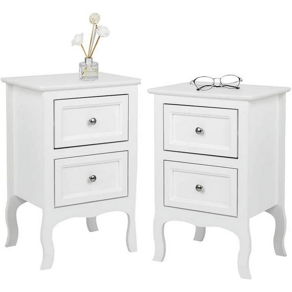 VINGLI White Nightstand with 2 Drawers Set of 2, Bedroom Bed Side Table