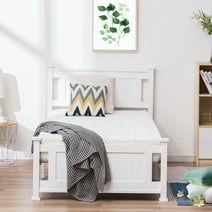VINGLI White Twin Bed Frame with Headboard,Modern Wood Bed Single Bed for Adults, No Box Spring Needed Panel Bed