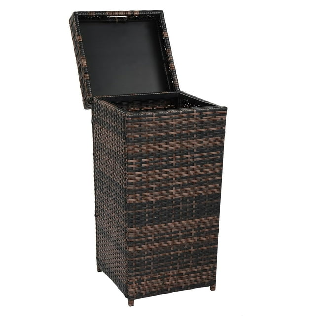 VINGLI Wicker Patio Trash Can, 27 Gallon Rattan Trash Can with