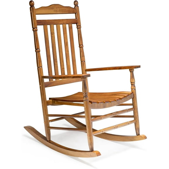 VINGLI Wooden Rocking Chair Outdoor, Patio Rockers with High Back, Support 450 LBS Rocking Chairs, for Porch, Patio, Balcony, Garden, Yard (Oak, 1 PC)