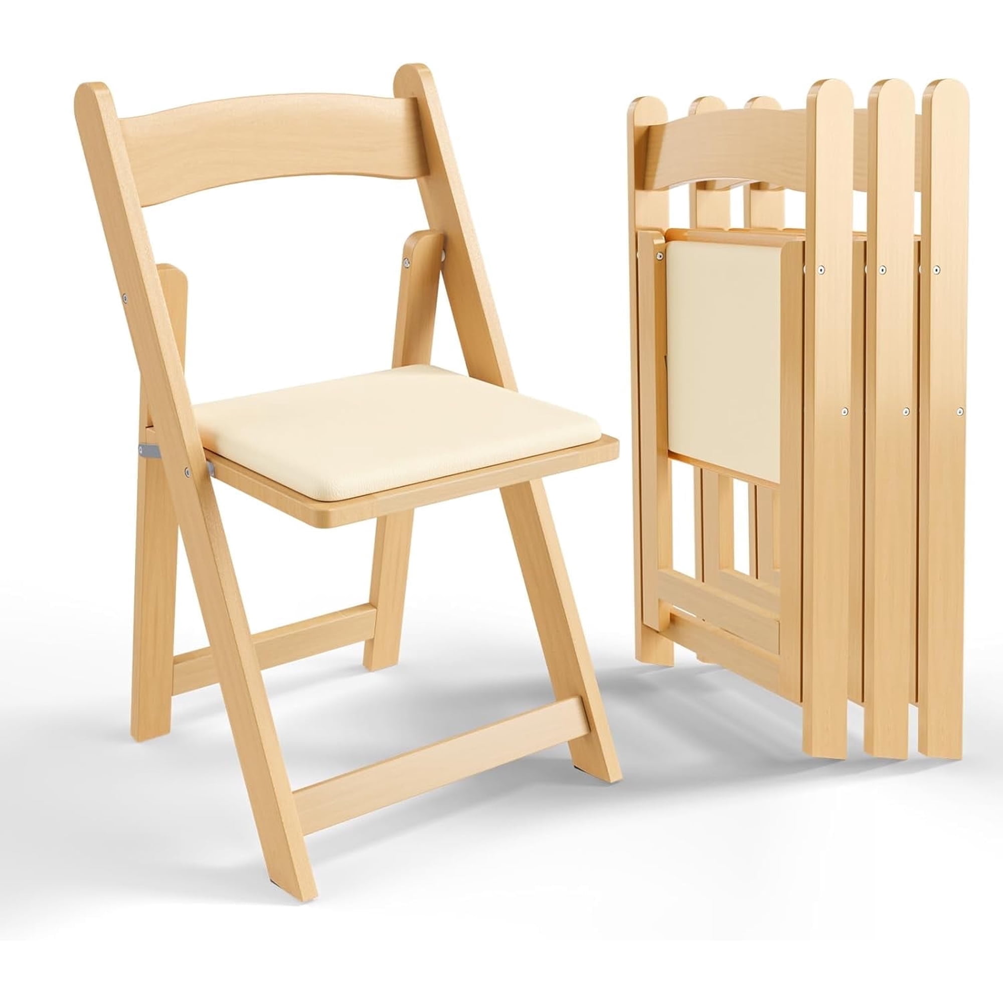 Wooden Folding Chairs with Cushion, 4 Pack