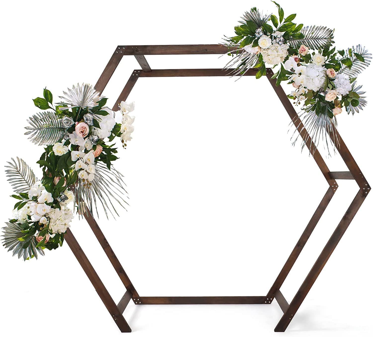 VINGLI Wooden Wedding 7FT Arbor, Wedding Arch for Ceremony, Heptagonal Photo Backdrop Stand for Parties, Garden Decorations, Backyard