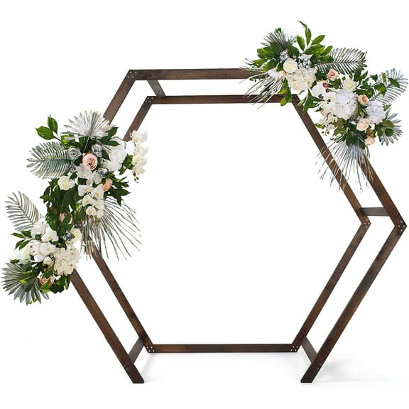 VINGLI Wooden Wedding 7FT Arbor, Wedding Arch for Ceremony, Heptagonal Photo Backdrop Stand for Parties, Garden Decorations, Backyard