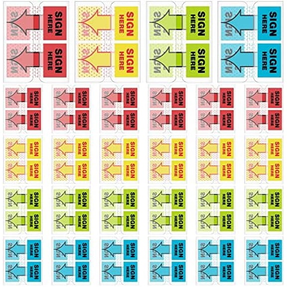 VINGVO 25 Pack/ 1250 Pcs Sign Here Tabs Sign Here Post Stickers Sticky Notarize Initial Date Tabs Flags Arrow Stickers Flags for Office School Students Notebook Annotating Notary Books, Multicolored
