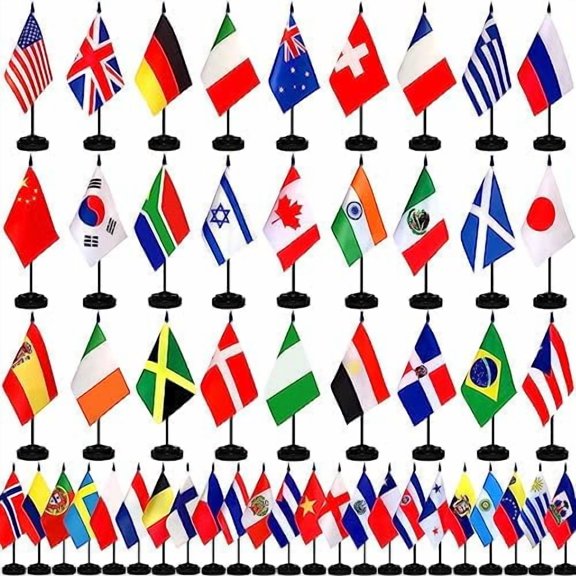 VINGVO 50 Countries International World Desk Flags Set Small Mini Office Table Stick Flag with Stand Base,5x8 Inch