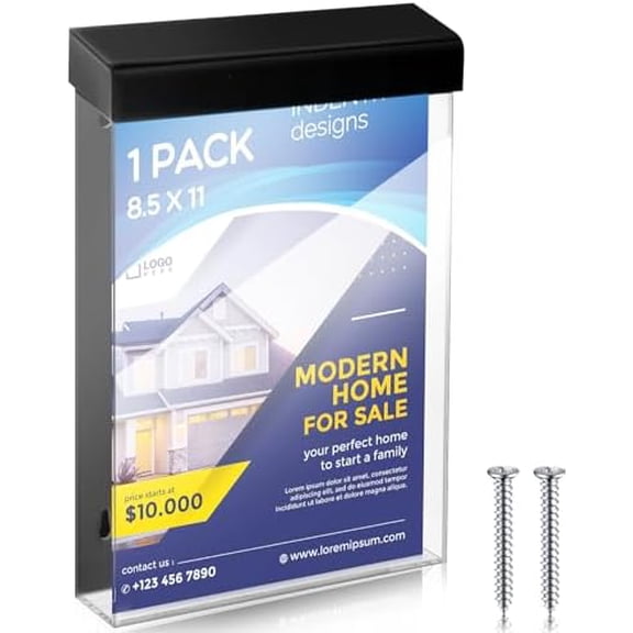VINGVO 8.5 x 11 Inch Outdoor Brochure Holder with Lid Waterproof Acrylic Wall Mount Literature Box with Screws for Flyer Document Pamphlet Display Business Retail Real Estate(Black)