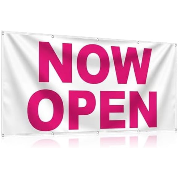 VINGVO Banner with Grommets Fabric Large Size Hanging Yard Signs for Business Industrial Store Enterprise Restructuring Innovation(3x8 Feet,Now Open)