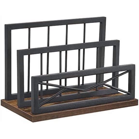 VINGVO Desktop Mail Organizer, Desk Mail Organizer with 2-Slot Matte Black Metal Desktop Mail Sorter, Metal Storage File Holder Letter Sorter Organizer for Home or Office, Rustic Brown
