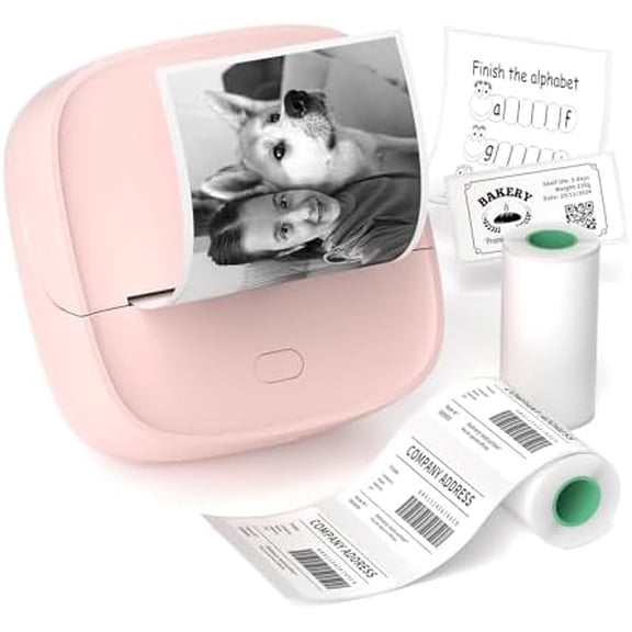 VINGVO JD-23 Sticker Printer, Mini Portable Thermal Printer Print Pod, Inkless Bluetooth Label Maker Machine for DIY Crafts, Journaling, Office & Home Use, 2 Rolls Sticker Paper, Pink