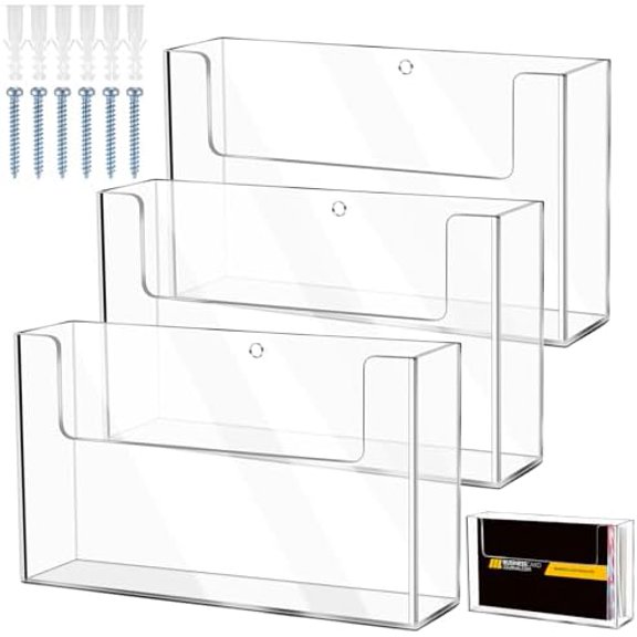 VINGVO Post Card Holder Display Stand 6 x 4 Inch Wall Mount Index Clear Acrylic Organizer Small Brochure Hanging Pamphlet Holder for Flyer Magazine File Display(3 Pack)