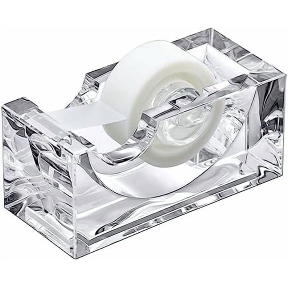 VINGVO - Tanya - Acrylic Tape Dispenser (1-Pack), Plastic Label Roll Holder, Clear Sticker Organizer, Perfect Office Desktop Storage Solution for Tapes, Labels, Stickers, and More