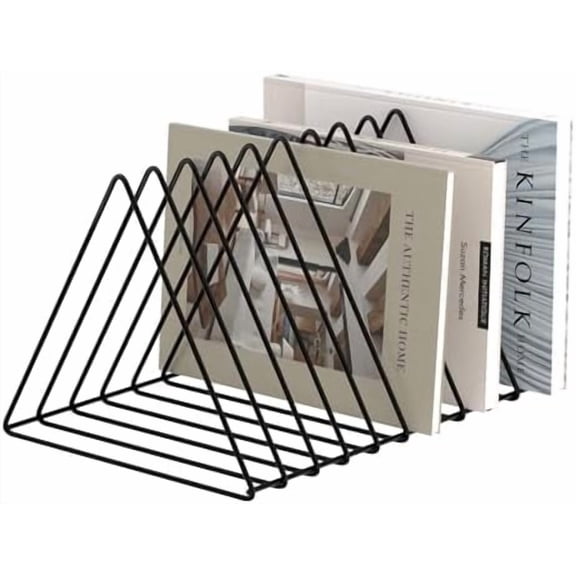 VINGVO Triangle Desk Organizer - Metal Wire Magazine Holder, 10 Sections, Decorative File Folder Organizer, Vinyl Record Storage, Office File Holder - Black