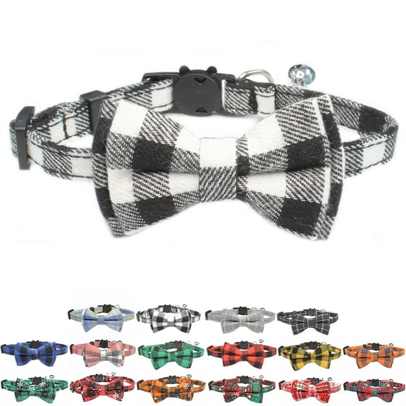 VINIPET Breakaway Cat Collar with Bow Tie and Bell for Small Med Cat (Black & White)