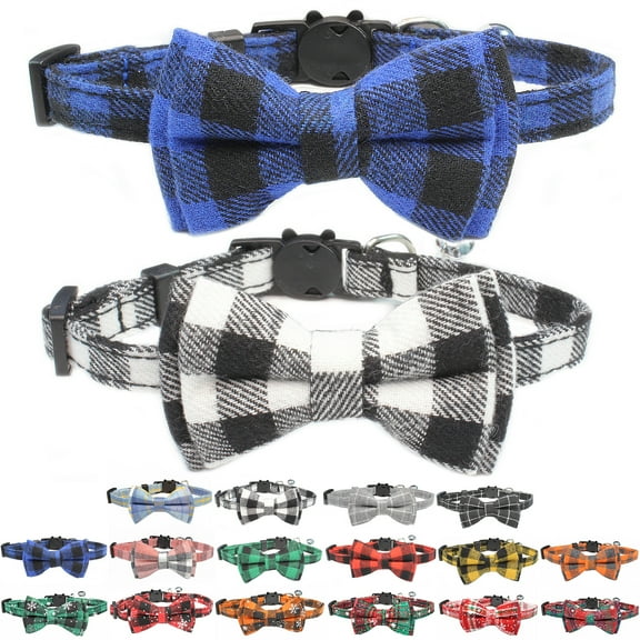 VINIPET Breakaway Cat Collar with Bow Tie and Bell for Small Med Cat (Blue + Black & White)