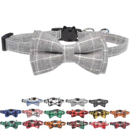 VINIPET Breakaway Cat Collar with Bow Tie and Bell for Small Med Cat (Gray)