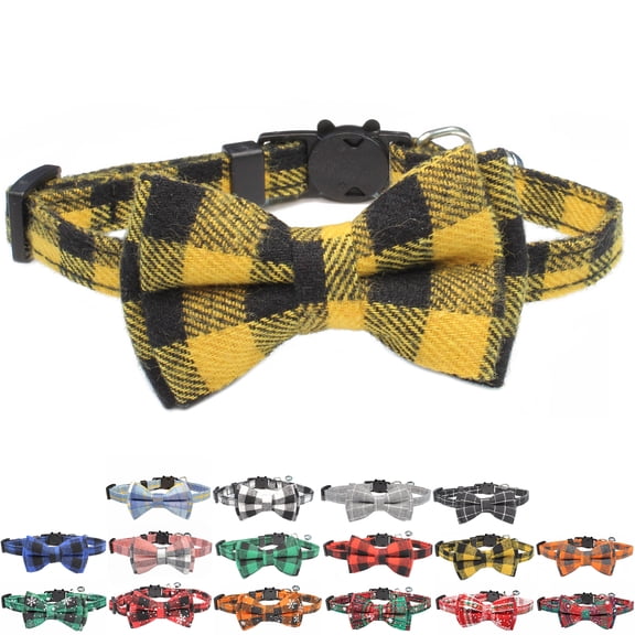VINIPET Breakaway Cat Collar with Bow Tie and Bell for Small Med Cat (Yellow)