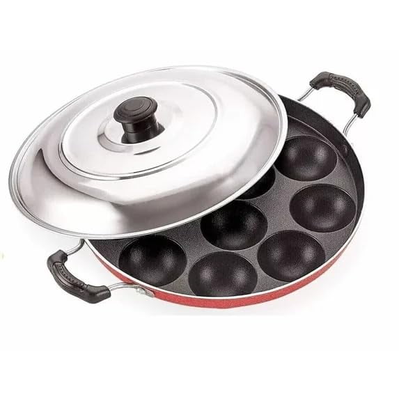 VINIROH Non Stick 12 Cavity Aluminium Appam Patra with Lid Appam Paniyaram Pan