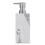 VINLIFE Soap Dispenser for Kitchen Sink Bathroom Hand Soap Dispenser with Pump Resin White Silver Lotion Soap Dispenser Refillable Shampoo Container - Square,11.8OZ