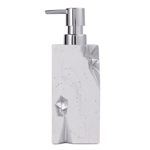 VINLIFE Soap Dispenser for Kitchen Sink Bathroom Hand Soap Dispenser with Pump Resin White Silver Lotion Soap Dispenser Refillable Shampoo Container - Square,11.8OZ