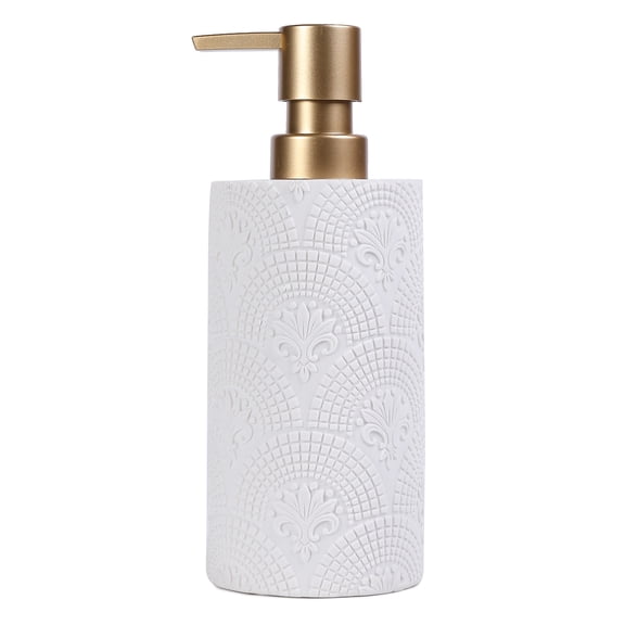 VINLIFE Soap Dispenser f, White Lotion Soap Dispenser Embossed Carved Pattern, Refillable Shampoo Container, Resin Hand Soap Dispenser with Pump 300ml
