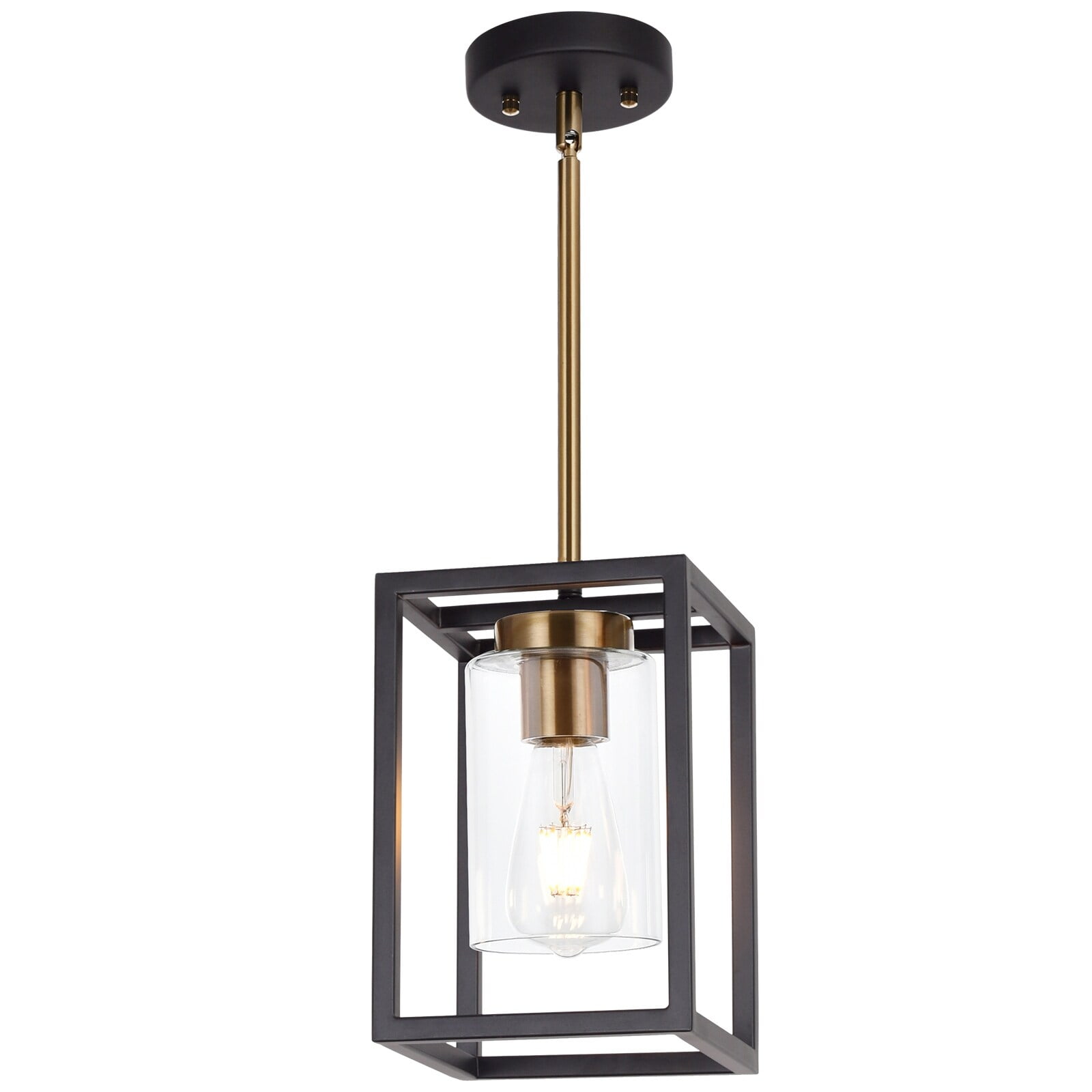 VINLUZ 1-Light Square/Rectangle Pendant Light with Clear Glass Black ...