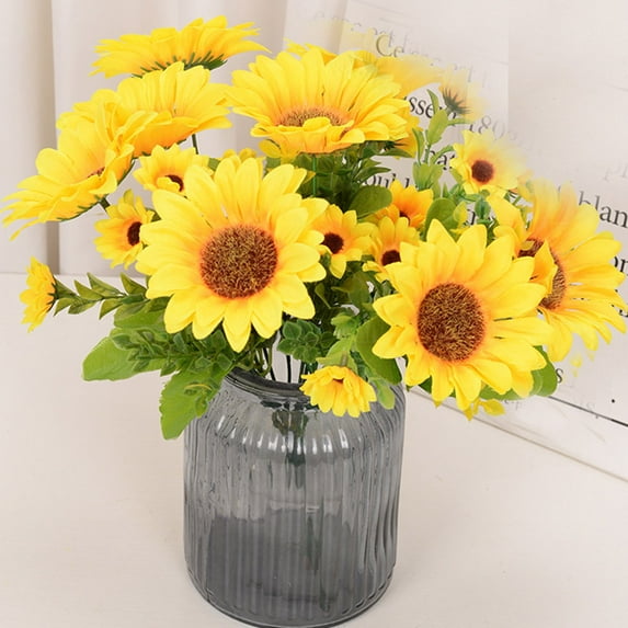 VINOIC 14" Artificial Sunflower - Realistic Bridal Arrangement, Faux Flower Bouquet for Home Table Decor