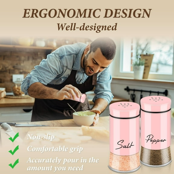 VINOIC 2 Pack Salt And Pepper Shakers Set, Glass Shaker with Stainless Steel Lid，Spice Dispenser with Adjustable Pour Holes，Kitchen Decor And Home Accessories, Gift for Cooking