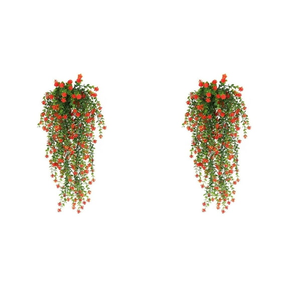 VINOIC 6 Ft Artificial Eucalyptus Vine - Hanging Pothos Plants with Orange Flowers, Faux Greenery for Wall Indoor Outdoor Decor