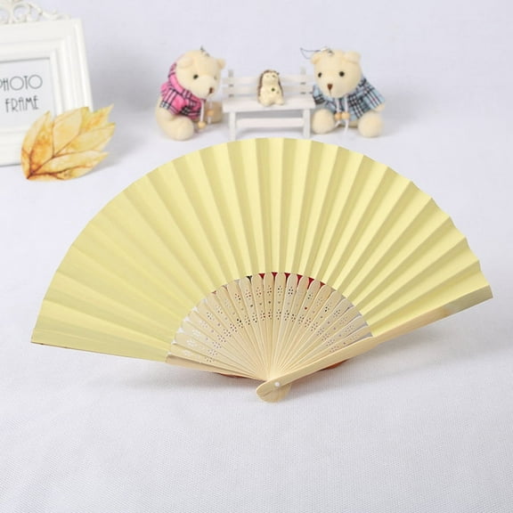 VINOIC 7" Bamboo Folding Fan - Solid Paper Hand Held, Wedding Dance Prop with Traditional Pattern