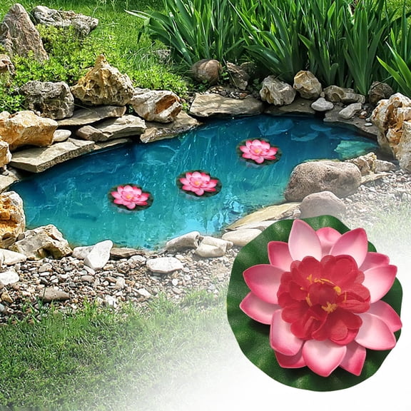 VINOIC 7" Floating Lotus Flowers - Eva Artificial Water Plants, Pond Decor for Aquatic Garden Feature