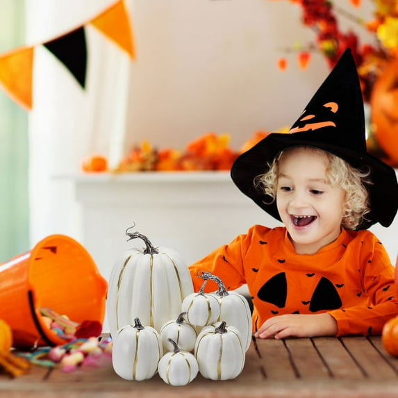 VINOIC Artificial Pumpkin Set 7PC White Faux Gourds Fall Thanksgiving Centerpiece