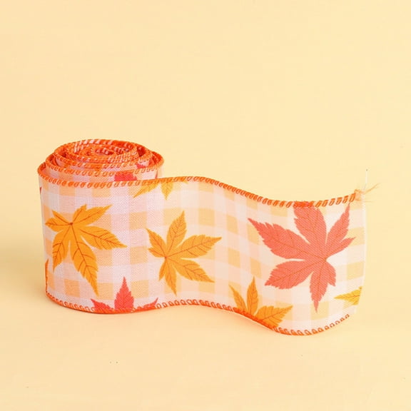 VINOIC Autumn Wired Ribbon 2 Yards Burlap Maple Leaf Edge for Gift Wrapping Fall Crafts Decor