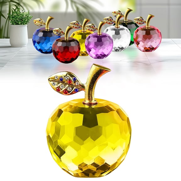 VINOIC Crystal Apple Figurine, Glass Desk Decor Ornament for Home Office Gift
