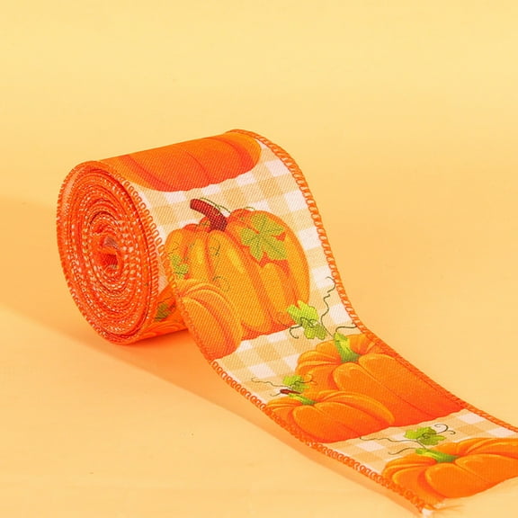 VINOIC Fall Craft Ribbon 15-Foot, Wired Pumpkin Maple Design for Gift Wrapping