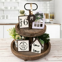 VINOIC Farmhouse Decor Set, Rustic Wooden Sign Design, Perfect for Tiered Tray and Table Centerpieces, Artificial String Light Display for Kitchen Decor