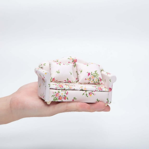VINOIC Miniature Sofa Model, Small Floral Couch for Dollhouse Display Collectors