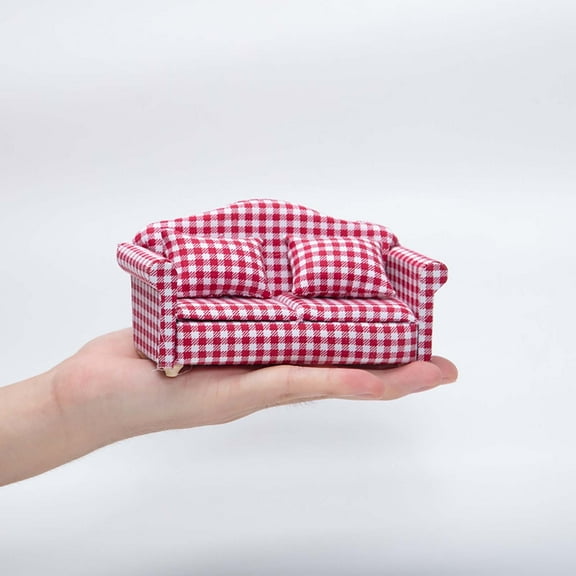 VINOIC Miniature Sofa Model, Small Floral Couch for Dollhouse Display Collectors