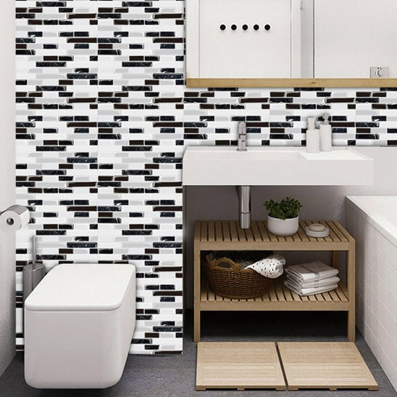 VINOIC Peel and Stick Ceramic Tile, 10-Piece Lattice Mosaic Wall Sticker, DIY Waterproof Self-Adhesive Home Decor for 10pc Peel And Stick Ceramic Tile Paste 3D Lattice Crystal Ceramic Tile Paste