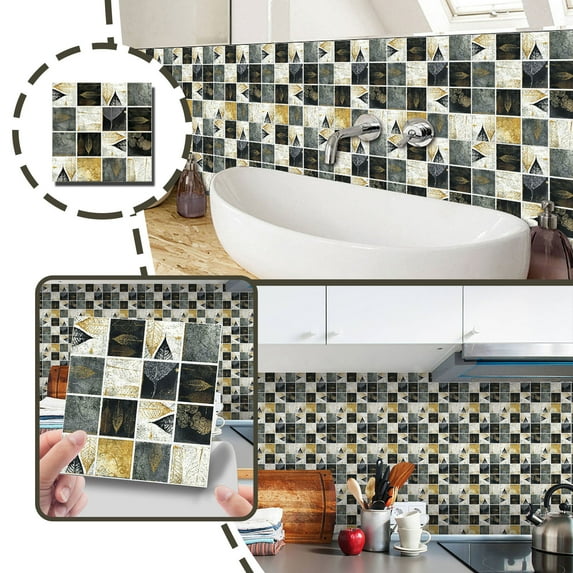 VINOIC Peel Stick Tile Sticker 10PC Self Adhesive for Kitchen Bathroom Backsplash Wall Decor