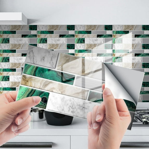 VINOIC Peel and Stick Tile Stickers 12PC 3D Stone Brick Wallpaper for Kitchen Bathroom Backsplash DIY Home Renovation