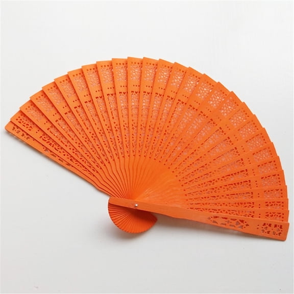 VINOIC Sandalwood Fan Handheld - 20cm Carved Openwork Wedding Fan - Natural Sandalwood Fans with Engraved Patterns - Traditional Ceremonial Accessory for Brides, Orange