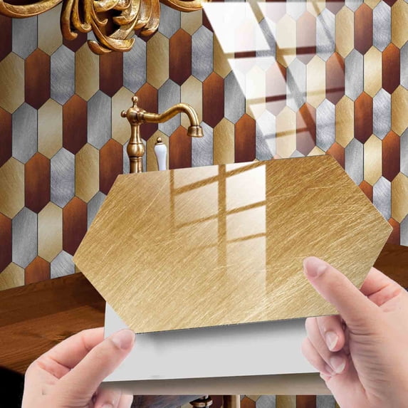 VINOIC Sticky Tiles for Bathroom - Marble Rock Crystal Floor Stickers - Self-Adhesive Waterproof Wall Tiles for Kitchen Renovation - Slip-Resistant PVC Backsplash, L