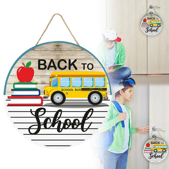 VINOIC Welcome Sign for front Porch for Door, 12 Inch School Bus Wooden Hanging Decor for Classroom Yard Outside Wreath Display