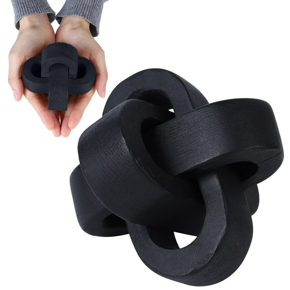 VINOIC Wood Chain Link Decor, Hand-Carved Natural Wood Design, Three-Link Knot Sculpture for Coffee Table and Shelf Display, Perfect for Modern Farmhouse Home Decoration