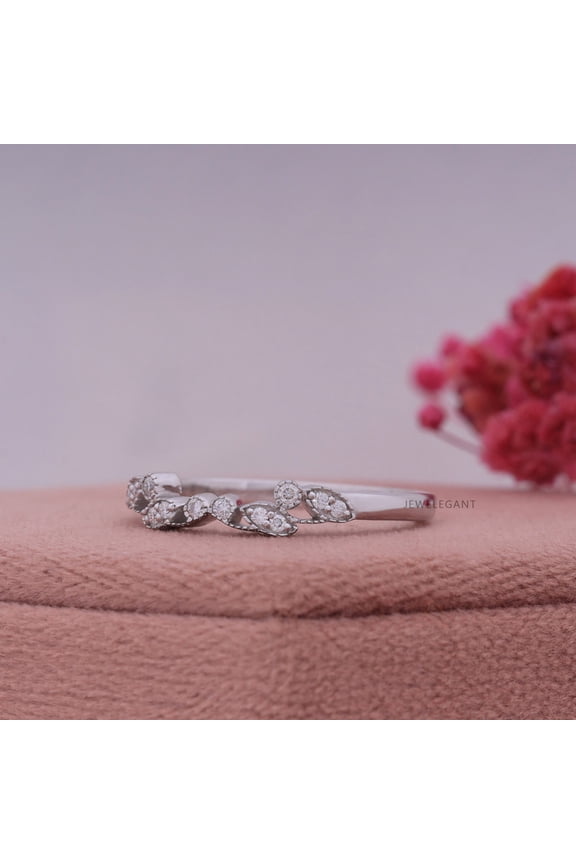 0.12 TCW Round Brilliant Moissanite Band - Diamond Wedding Band - Edwardian Style Band - Bezel Set Milgrain Design - Gift Ring for Women