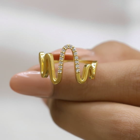 VINSON 0.14 TW Round Moissanite Diamond Band - Diamond Wedding Band - Heartbeat Ring for Women, Unique Eternity Band