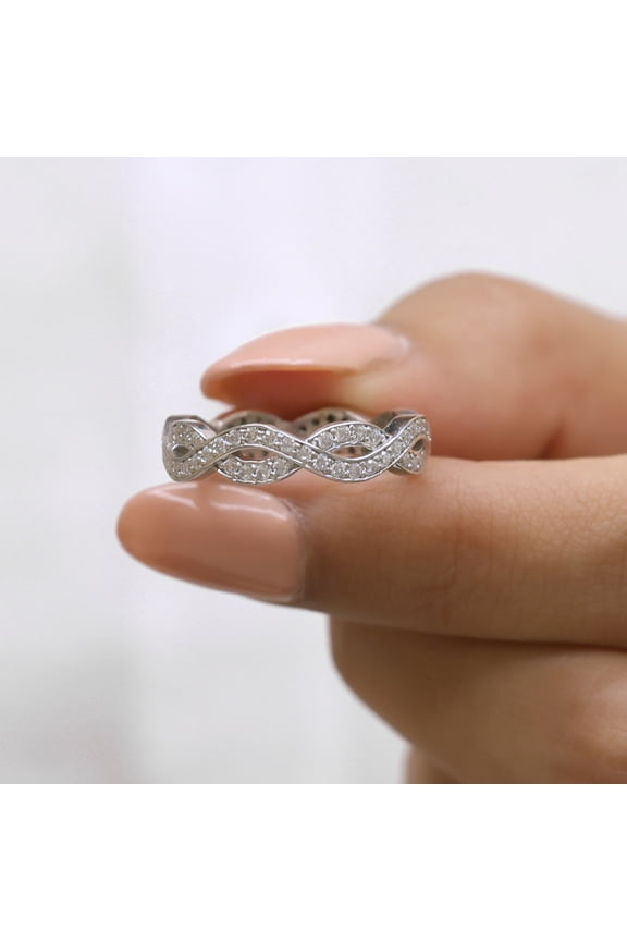 1.30 MM Round Brilliant Cut Infinity Twisted Pave Set Moissanite Diamond Wedding Band - Stackable Matching Eternity Band