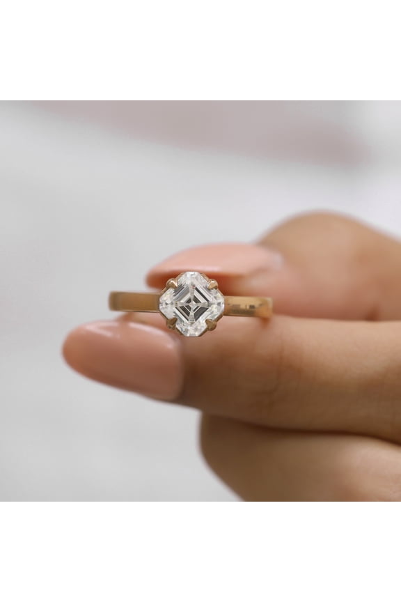 1.50 Carat Asscher Cut Moissanite Engagement Ring - Cathedral Solitaire Dainty Bridal Ring