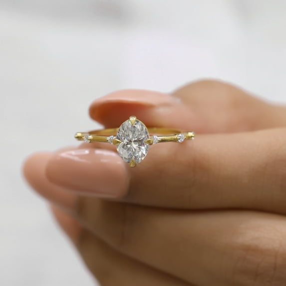 VINSON 1.50 Carat Oval Moissanite Ring - 2 CT Oval Diamond Thin Engagement Ring - Dainty Elongated Diamond Ring